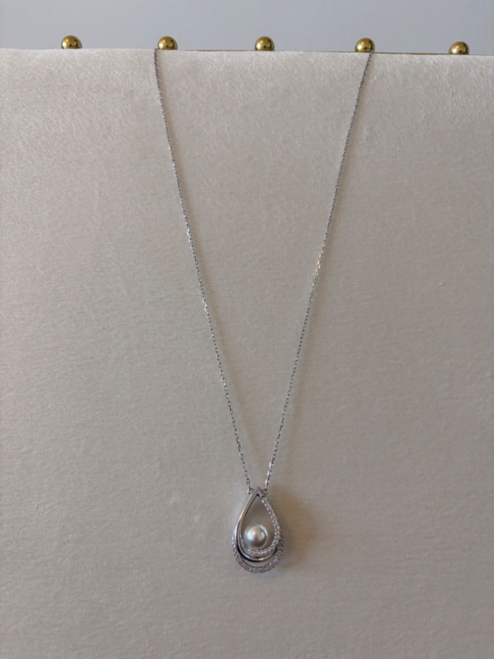 Swarovski Crystal Pave Teardrop Pearl Pendant Necklace
